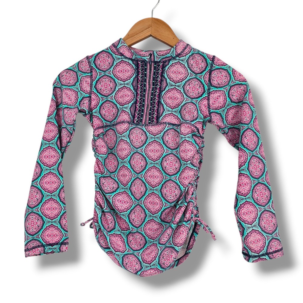 Cabana Life Girls Pink Turquoise Medallion Long Sleeve Rash Guard Swim Top‎ 10